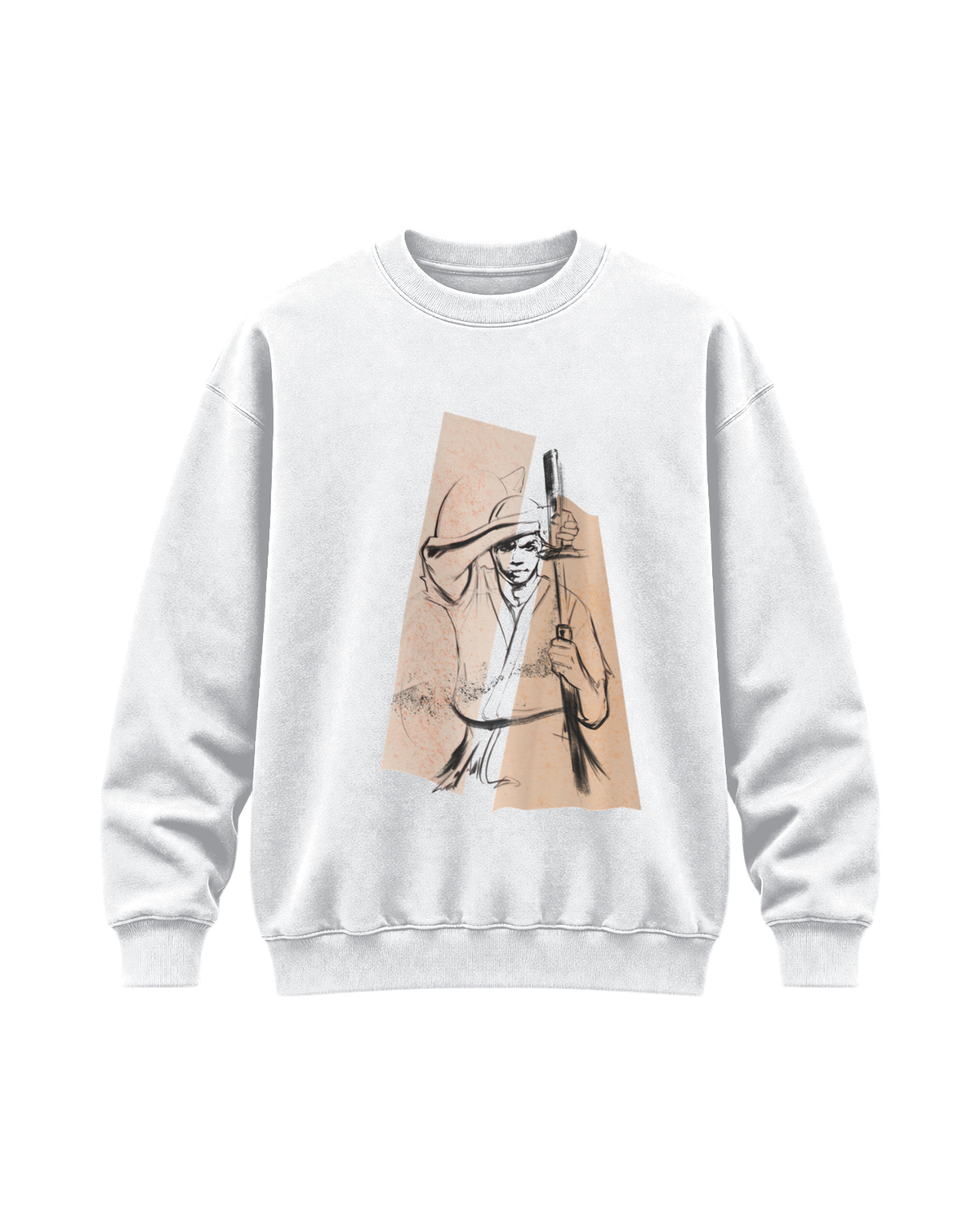 White “Draw” crewneck sweatshirt on white background