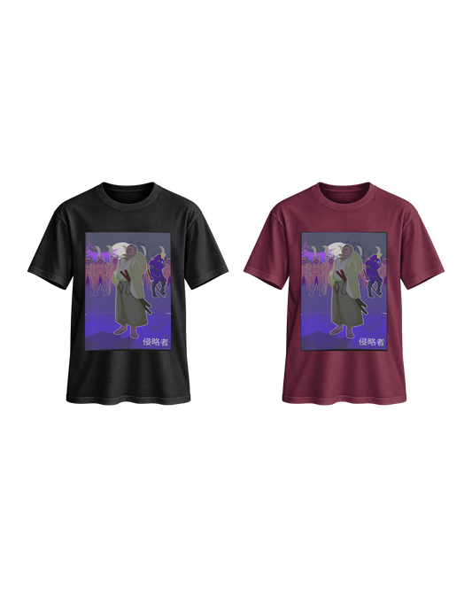 Black and Burgundy “Invaders” T-shirts, transparent product image